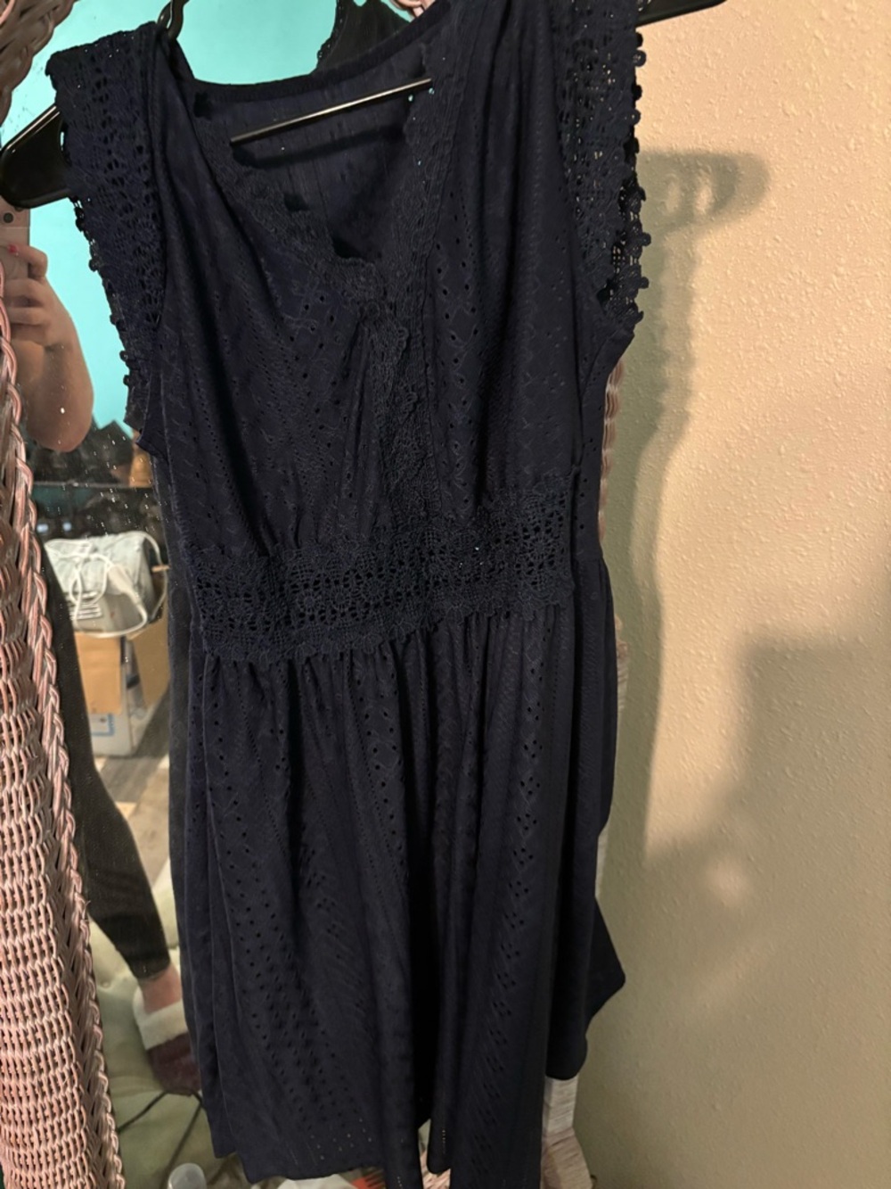 Navy Eyelet Crochet Waist Sundress